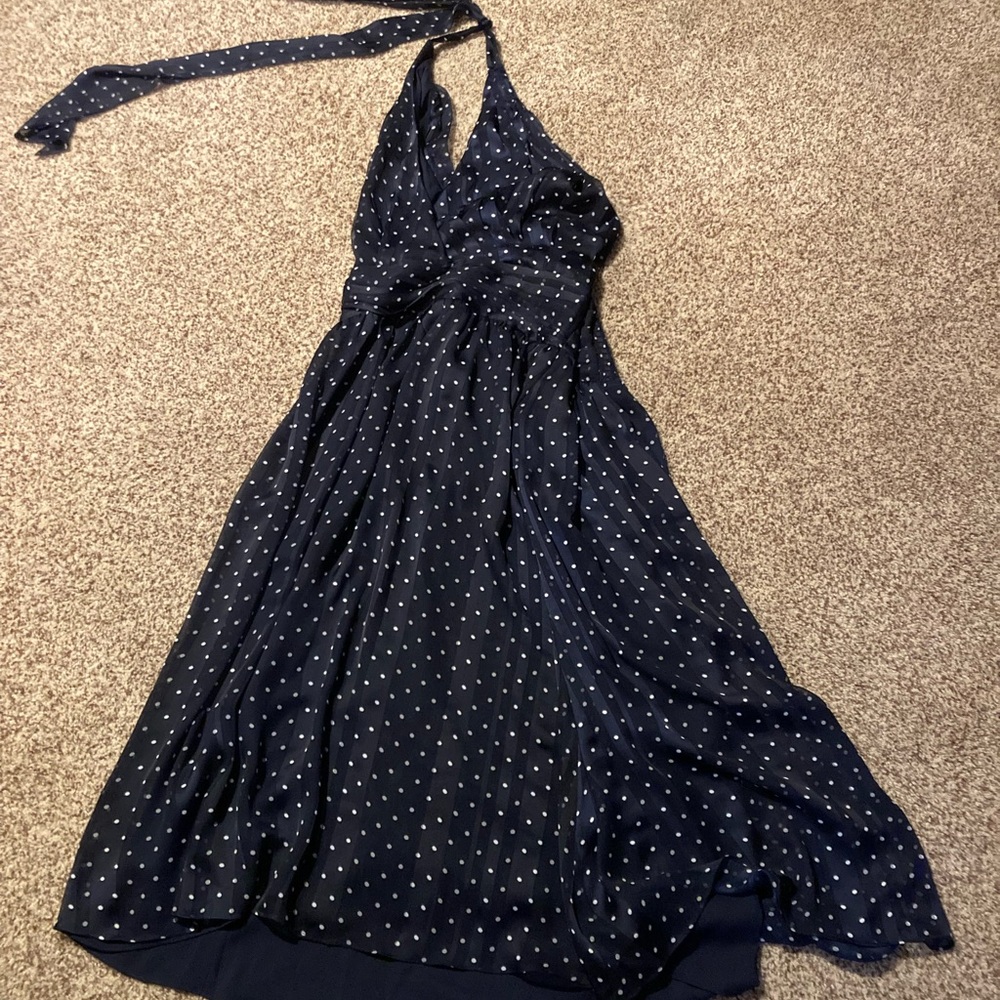 White House Black Market Navy Polka Dot Halter Dress